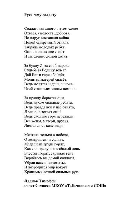«Русскому солдату», автор Ляднов Тимофей 
